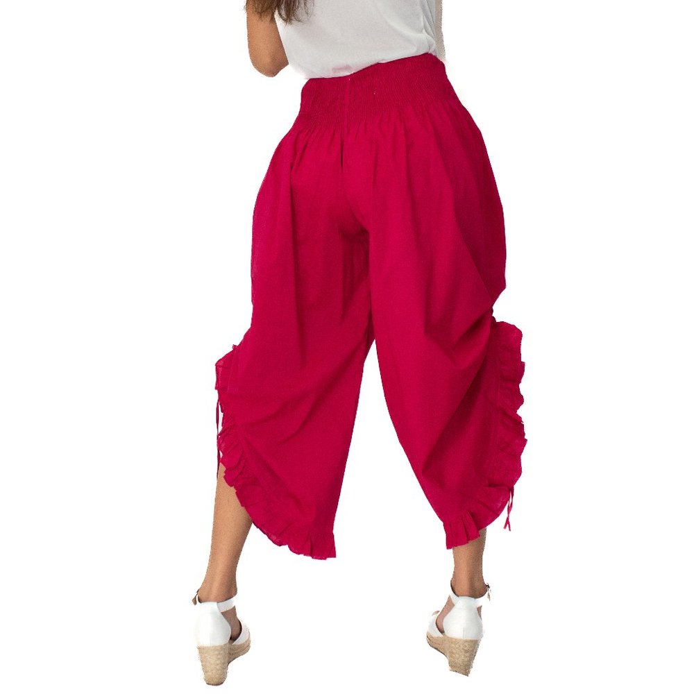 Pink Solid Bottom Tie with Ruffle Pant